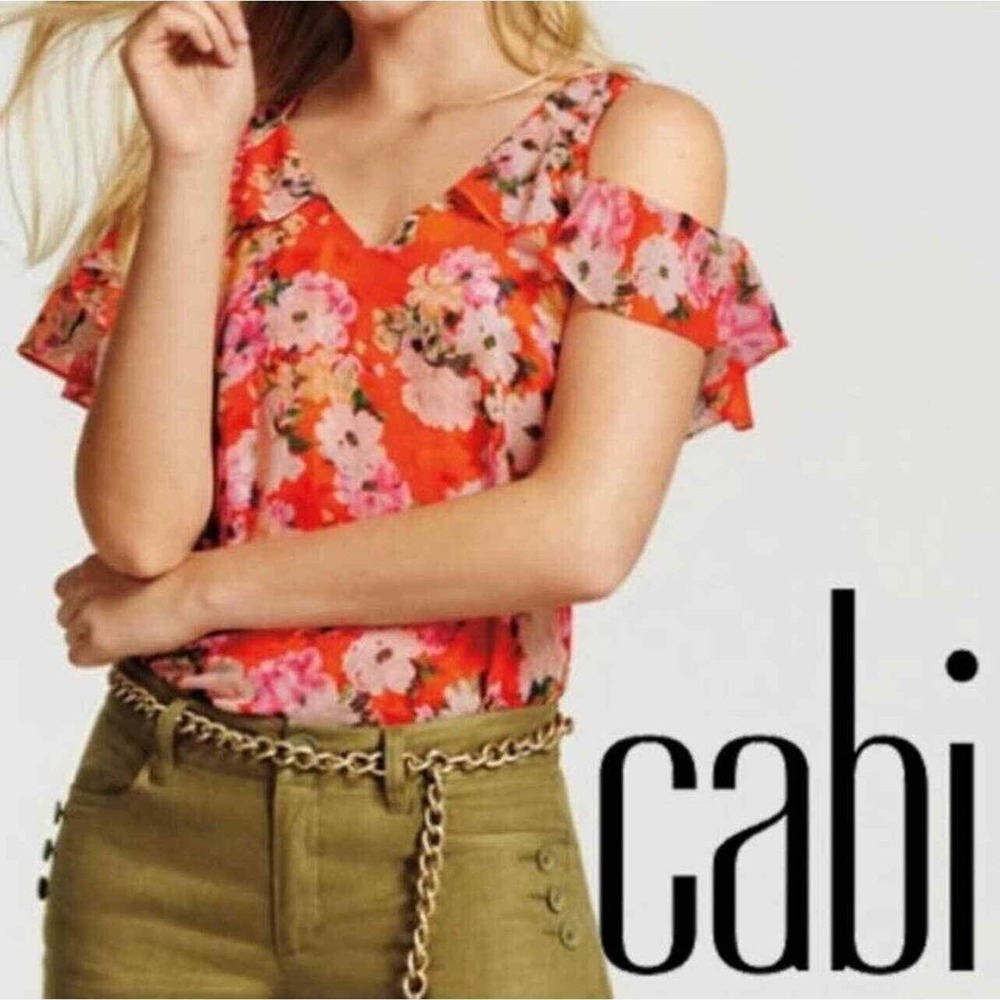 Cabi Lush Cold Shoulder‎ Shirt Women’s Medium Chiffon Layered Floral